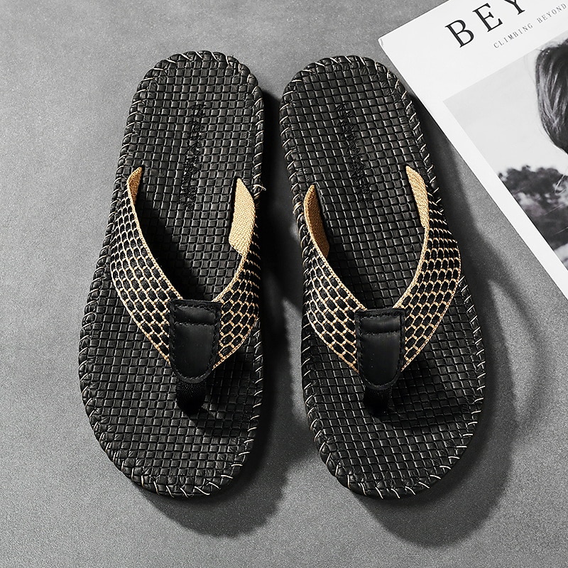 Bărbați Papuci & Flip-flops Papuci flip-flop Mărime Plus Size Casual Stiluri de Plajă Casă Zilnic Pânză Respirabil Loafer Negru Kaki Vară Primăvară 2025 - $26.99 -P6