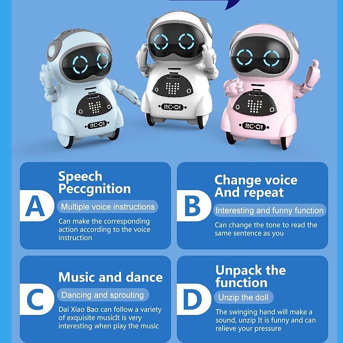 poche rc robot parler dialogue interactif reconnaissance vocale record chanter danser raconter une histoire mini rc robot jouets cadeau de 2025 ? $40.99 –P4