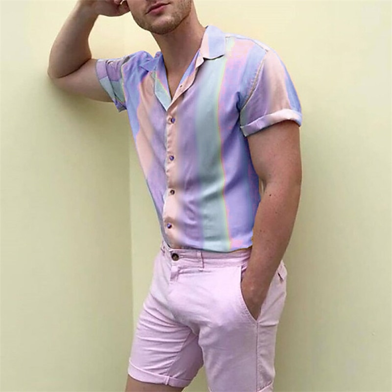Per uomo Camicia Camicia estiva Camicia con bottoni Camicia da campo Camicia cubana Viola Arcobaleno Manica corta Stampe astratte Collo ripiegabile Strada Informale Bottone giù Abbigliamento Di del 2025 a $23.99 –P8