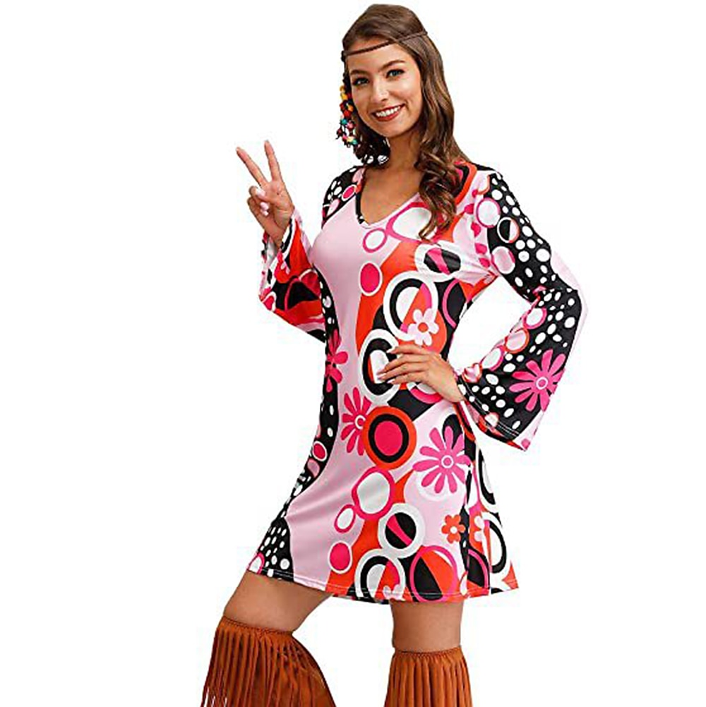 Retro Vintage 1970s Disco Dress Flare Cuff Sleeve Hippie Printing Women's Masquerade Party & Evening Pride Parade Pride Month Adults' Dress 2025 - $21.99 –P11
