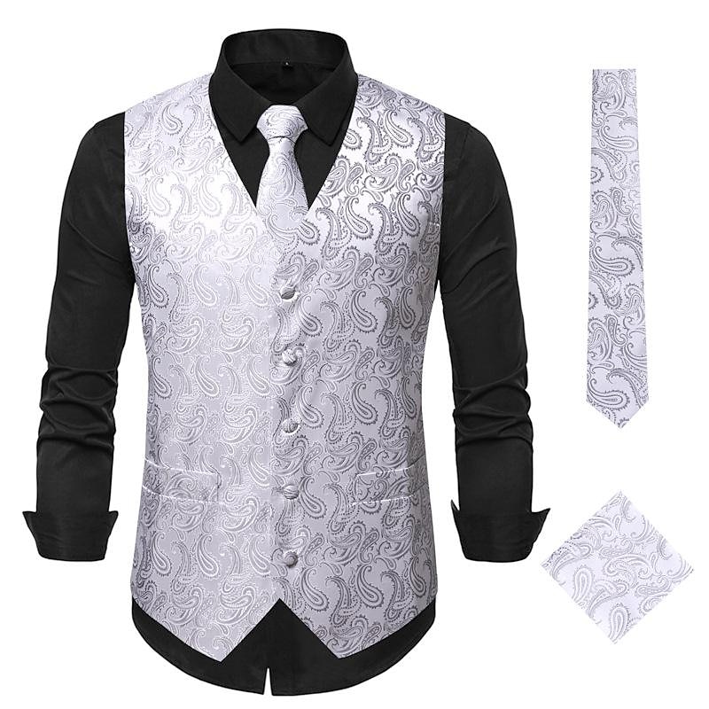Men's Vest Tie Set Paisley Floral Jacquard Necktie Pocket Square 3PCS Waistcoat Retro Vintage Rococo for Suit or Tuxedo Wedding Party Masquerade 2025 - GBP £25 –P8