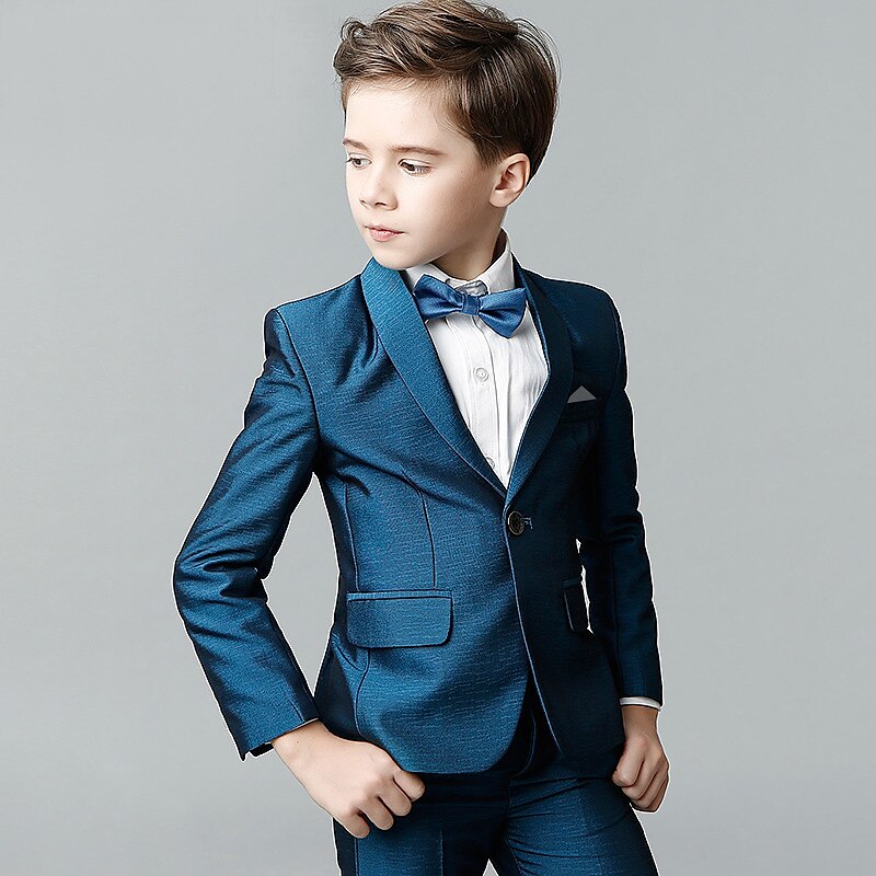 4 Pieces Ring Bearer Suit Boys Kids Suit & Blazer Shirt & Pants Outdoor Casual Fashion Basic Solid Color Blue Cotton 2025 - $94.99 –P6