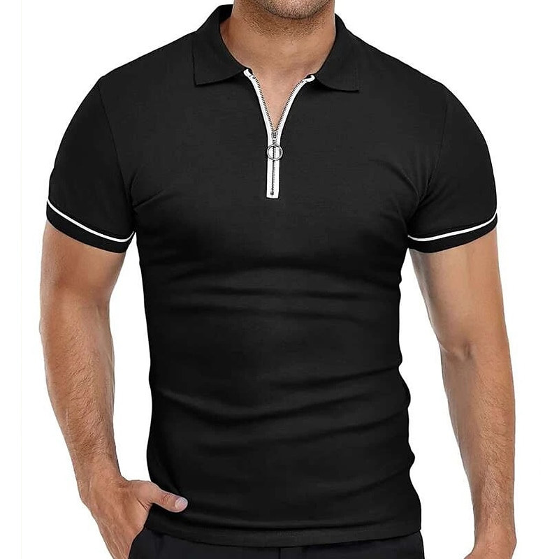 Men's Golf Shirt Polo Sports & Outdoor Casual Quarter Zip Short Sleeve Fashion Streetwear Solid Color Plain Zipper Summer Light Blue Black White Red Navy Blue Dark Grey Golf Shirt 2025 - $16.49 –P4