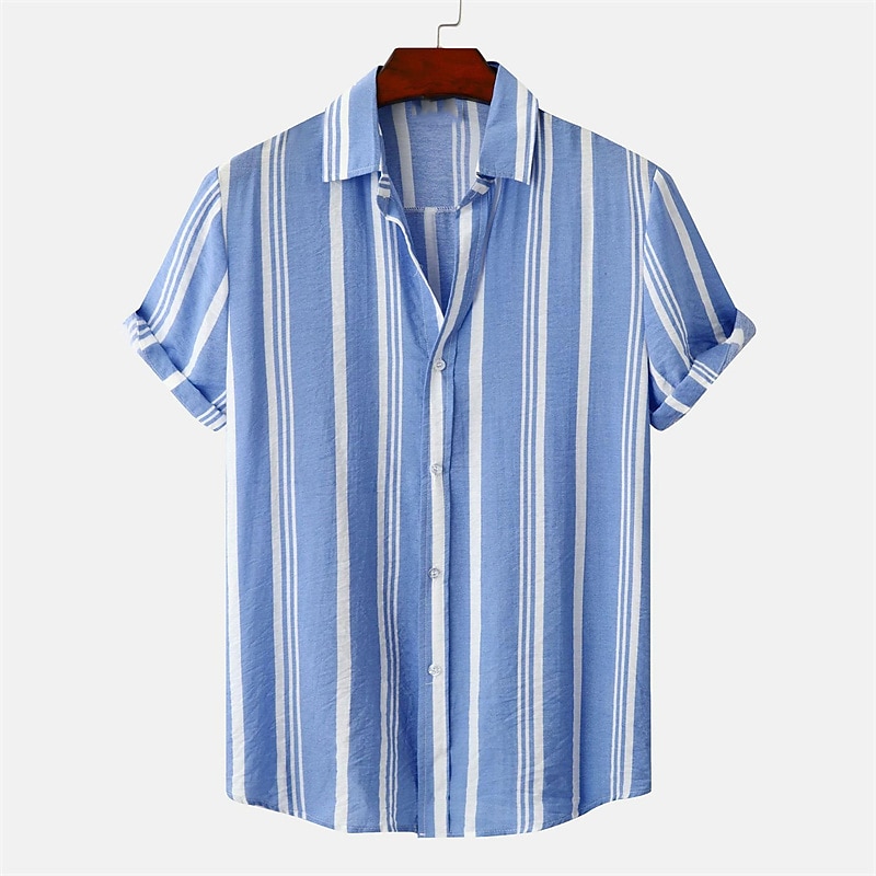 Voor heren Overhemd Zomer overhemd Normaal shirt Overhemd met knopen Gestreepte shirts Zwart blauw Rood Groen Korte mouw Gestreept Strijkijzer Vakantie Straat Kleding Katoen Katoenmix Modieus Casual 2025 - $19.99 –P3