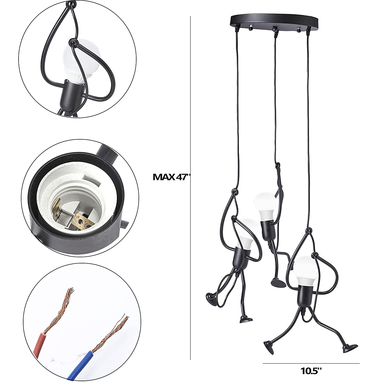 Swinging Humanoid Light Fixture 1-3 Light Mount Modern Black Industrial Ceiling Lamp Stick Figure Lighting Chandelier for Kitchen Island Hallway Bedroom Dining Room Entryway 2026 - $70.99 –P3