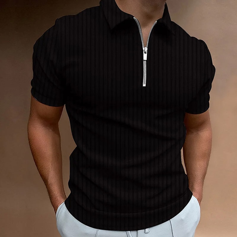 Men's Polo Shirt Golf Shirt Work Daily Wear Turndown Quarter Zip Short Sleeve Fashion Classic Style Plain Half Zip Quarter Zip Summer Regular Fit Light Blue Black White Navy Blue Light Grey Apricot 2025 - $18.99 –P3