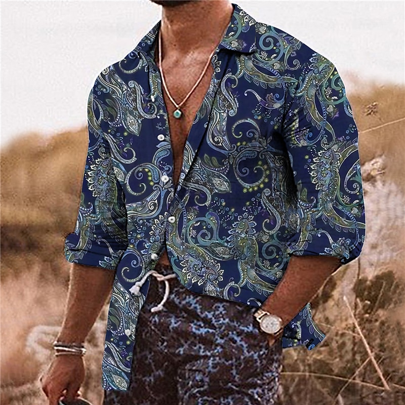Herren Blumen Hemd Boho-Hemd Knopfhemd Langarm Mode Streetwear Designer Outdoor Lässig Täglich Herbst Winter Umlegekragen Druck Button-Down Olivgrün Rosa Marineblau Grau 2025 - $26.99 –P2