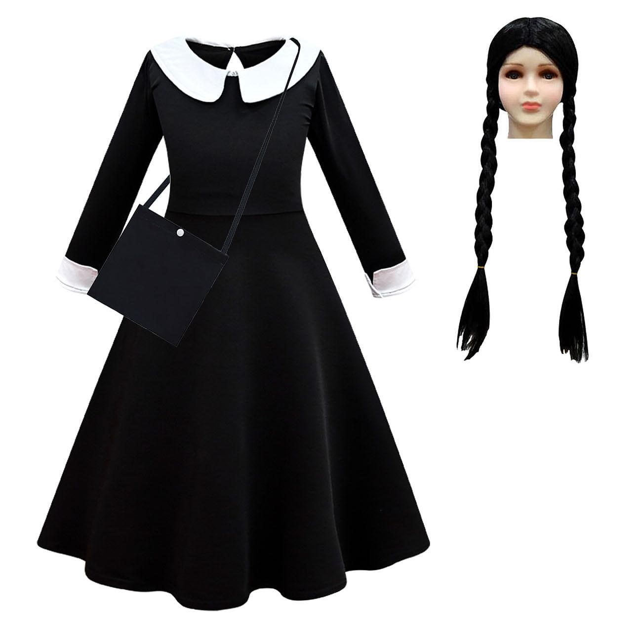 Szerda Addams Addams család szerda Ruhák Szerepjáték Parókák táska Klasszikus és időtálló Filmsztár jelmez for Lány Gyermek Tini 2025 - $56.99 –P3