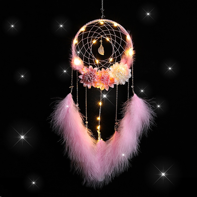 led drømmefanger veggdekor batteridrevet kreativ veving fjær vindklokke lys hjem soverom jente rom dekorasjonslampe beste bursdagsgave til venner 2026 - $7.49 –P8