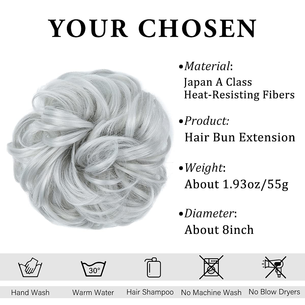 Messy Bun Large Scrunchies Wavy Curly Synthetic Silver Grey Ponytail Hair Extensions Thick Updo Hair Pieces for Women Girls Kids 2025 - $12.99 –P2