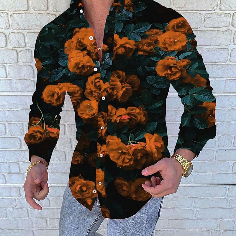 Herren Hemd Knopfhemd Langarm Designer Punk & Gothic Ausgehen Frühling Sommer Stehkragen Patchwork 3D-Druck Rote Blau Orange 2025 - $26.99 –P3