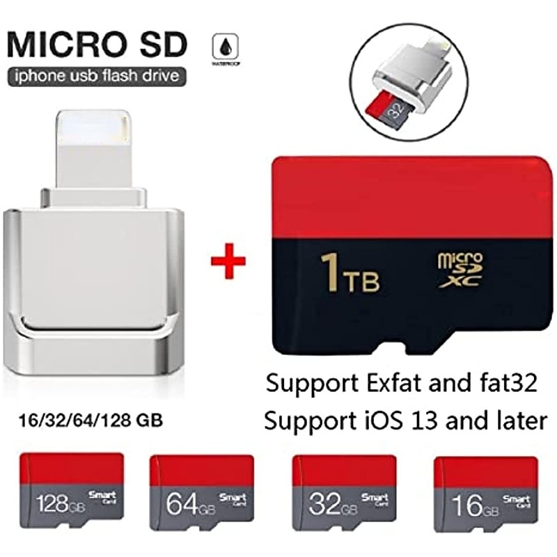 Преобразователь устройства чтения карт памяти micro sd, подходящий для iphone ipadotg, для чтения карт памяти micro sd / tf, адаптер для чтения карт памяти для iphone 14/13/12/pro/11/x/xr/max/8, 2025 - $13.99 –P2