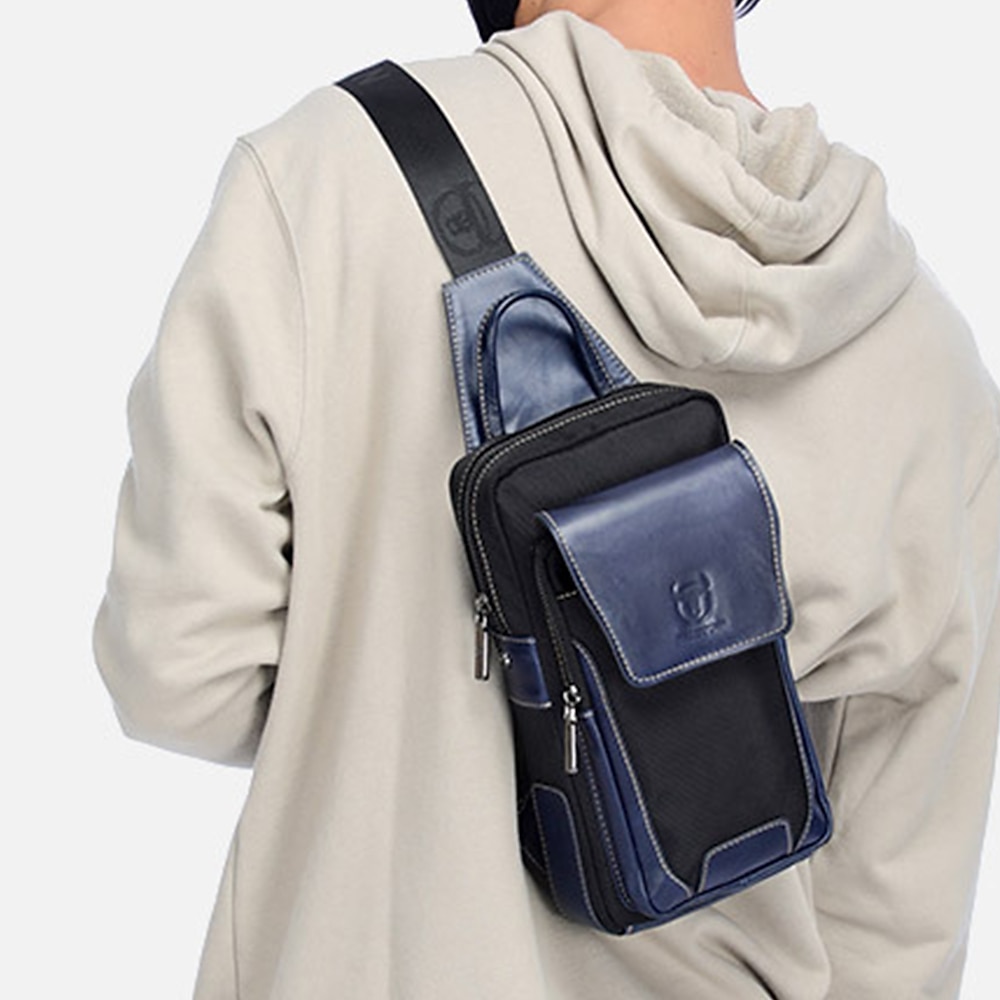 Borsa a tracolla da uomo in pelle bovina di alta qualità e nylon - design multitasche con tracolla regolabile per viaggi e uso quotidiano del 2025 a $42.99 –P7