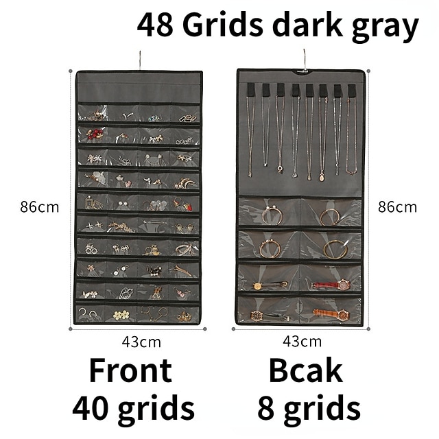48grids hengende smykker oppbevaring øredobber halskjede armbånd hengende gjennomsiktig veske med rom holder organisator 2026 - $19.99 –P5