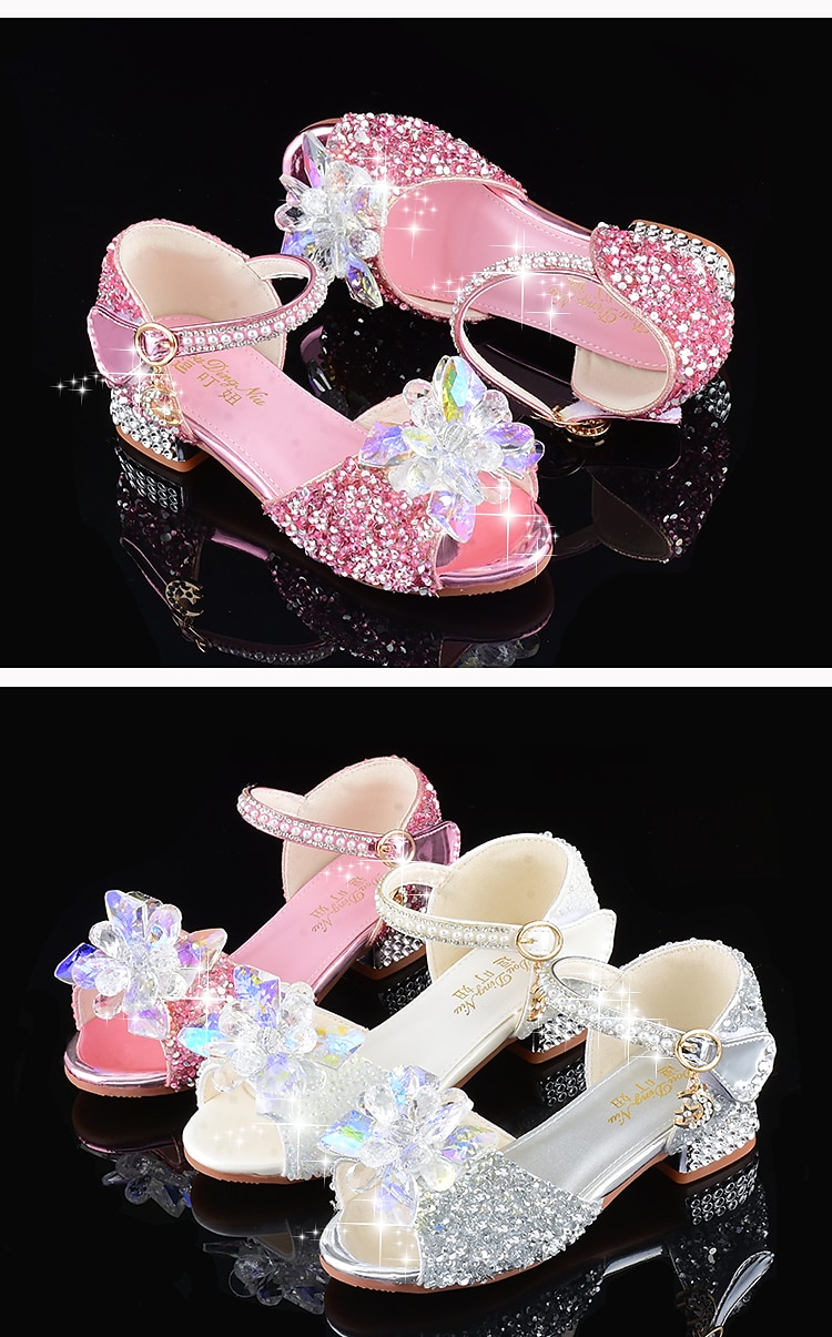 Girls' Glittery Flower Crystal Shoes – Rhinestone Open-Toe Dress Shoes with Low Heels for Parties or Weddings 2025 - $42.99 –P5