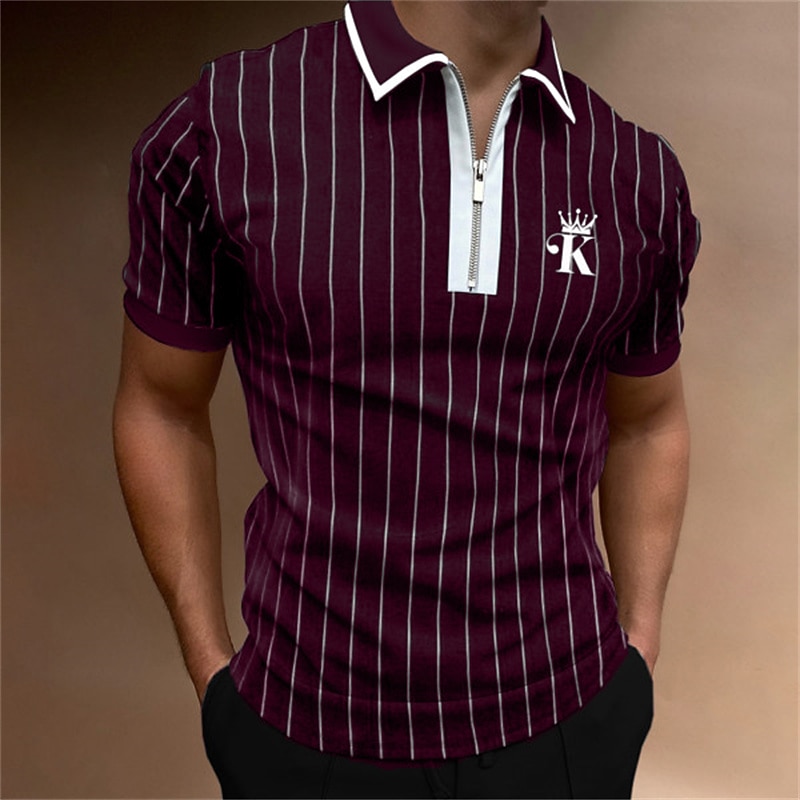Hombre Camiseta de golf Polo Calle Casual Cremallera de un cuarto Manga Corta Moda Casual A Rayas Bordado Cremallera Primavera verano Ajuste regular Negro / Gris Vino Azul Real Camiseta de golf 2026 - $20.99 –P3