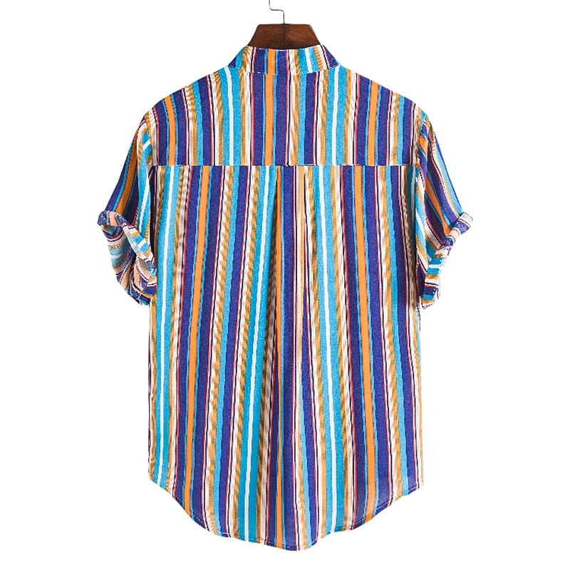 Voor heren Overhemd Zomer overhemd Normaal shirt Overhemd met knopen Gestreepte shirts Geel Blauw Rood Donkerblauw Korte mouw Gestreept Band Kraag Vakantie Straat Afdrukken Kleding 100% katoen 2025 - $21.99 –P13