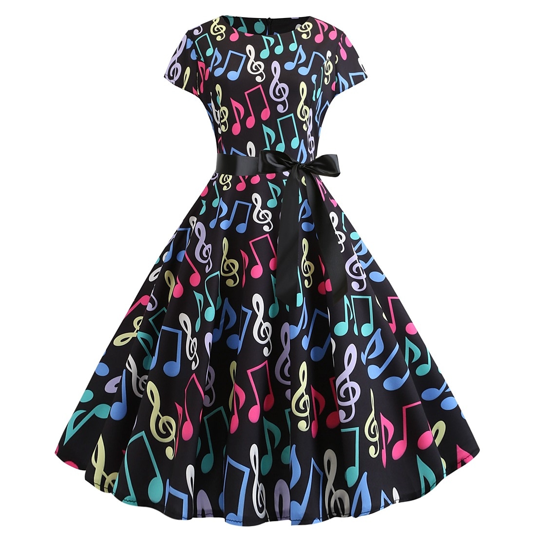 Retro Vintage 1950er Urlaubskleid Flapper Kleid Swing-Kleid Musiknoten Damen Maskerade Alltagstauglich Junggesellinnenabschiedsparty Erwachsene Kleid Abschlussballkleider 2025 - $27.99 –P18