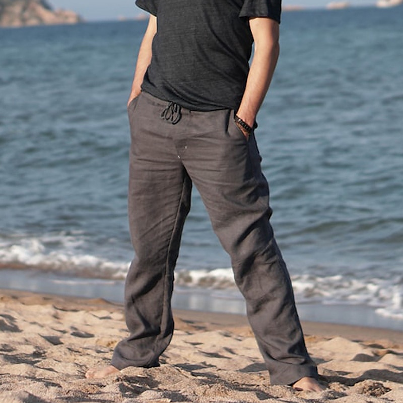 Men's 2 Pieces Cotton Linen Set Long Sleeve Shirt Casual Beach Pants Yoga  Outfit | eBay