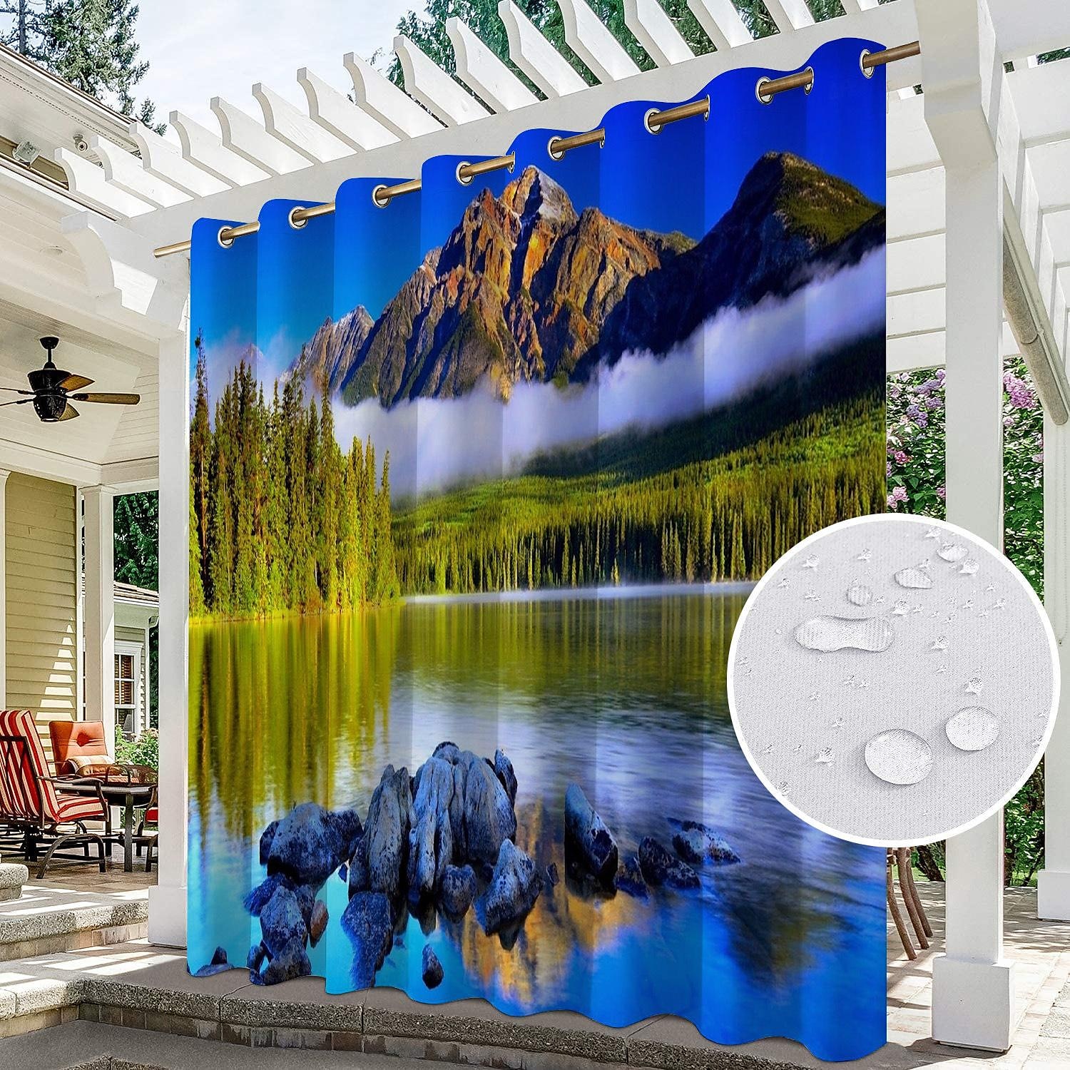 2 panouri perdea exterioară intimitate rezistentă la apă, draperii perdele glisante de terasă, perdele de pergola peisaj 3d pentru foișor, balcon, verandă, petrecere, hotel 2025 - $28.99 –P4
