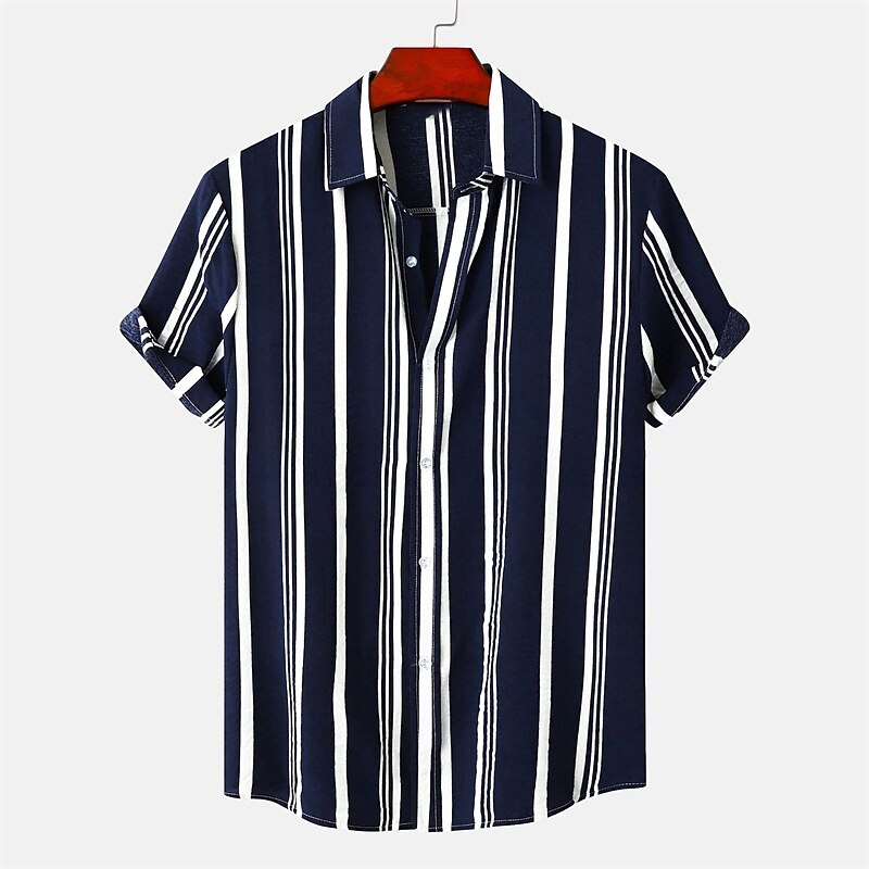 Voor heren Overhemd Zomer overhemd Normaal shirt Overhemd met knopen Gestreepte shirts Zwart blauw Rood Groen Korte mouw Gestreept Strijkijzer Vakantie Straat Kleding Katoen Katoenmix Modieus Casual 2025 - $19.99 –P6