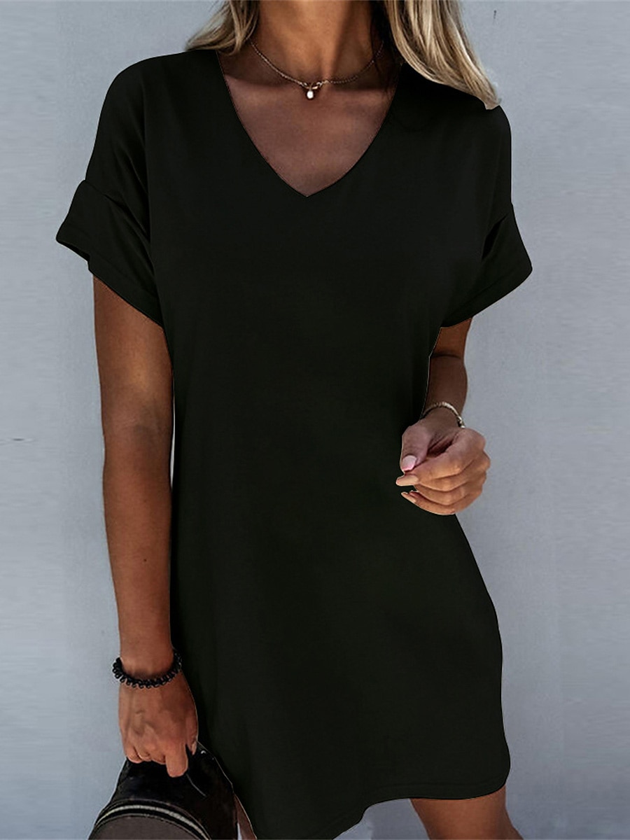 Pentru femei Rochie Mini Rochie albă Rochii Tip Cămașă Rochii Tricou Rochie de vară Activ Modă Modern În aer liber Vacanță Zilnic Potrivire Largă Simplu Manșon scurt În V Negru Alb Gri Vară Primăvară 2025 - $23.99 –P3