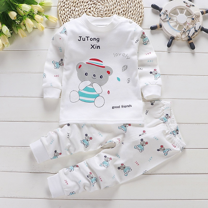 Barn Pojkar 2 delar T-shirt och byxa Långärmad Uggla A01 A02 Djur Tecknat Crewneck Sommar Vår Grundläggande Hem 3-7 år 2025 - $10.49 –P8