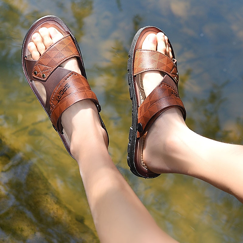 Men's Casual Slip-On Brown Sandals – Lightweight Open-Toe Design with Double Straps and Cushioned Sole 2025 - $19.99 –P3