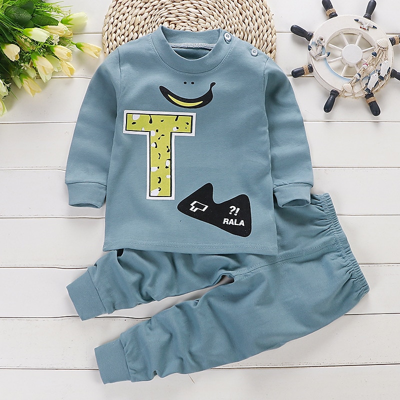 Barn Pojkar 2 delar T-shirt och byxa Långärmad Uggla A01 A02 Djur Tecknat Crewneck Sommar Vår Grundläggande Hem 3-7 år 2025 - $10.49 –P9
