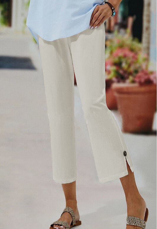 Per donna Pantaloni di lino Chino Simillino Tasche laterali Spacco cascante Polpaccio Nero del 2025 a $17.99 –P12