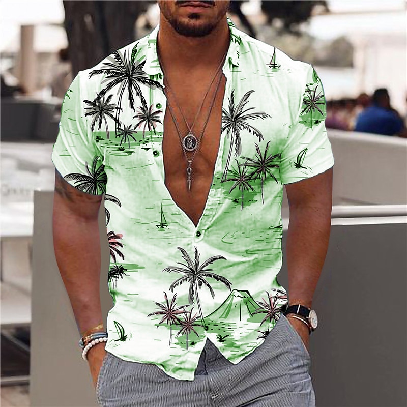 Herr Kokosnötsträd Aloha Tropiska växter Skjorta Hawaii skjorta Kortärmad Skjorta Nedvikt Mode Hawaiisk Designer Utomhus Gata Ledigt Ljusrosa Svartvit Vit Tryck S M L 2025 - $3.59 –P5
