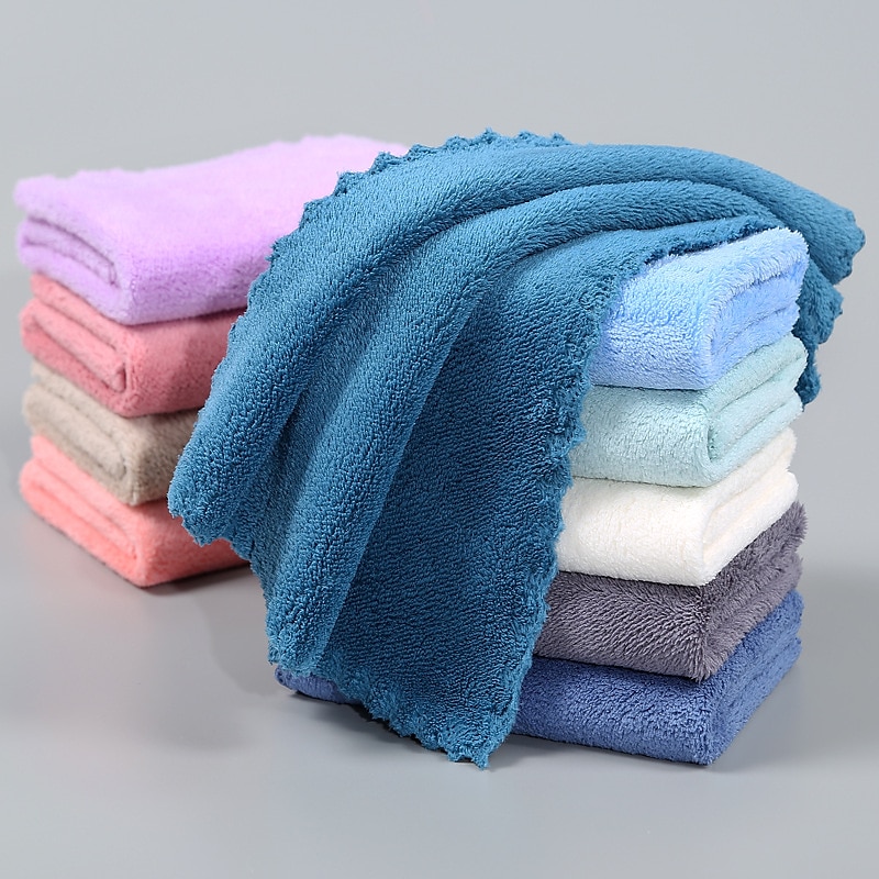 Coral Velvet Square Towel Kitchen Dishcloth Soft Absorbent Small Handkerchief Plain Color Saliva Towel Baby And Children Hand Towel 2025 - $0.99 –P4