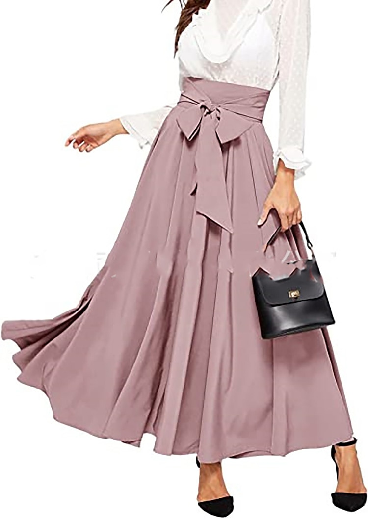Femme Balançoire Jupes de travail Jupe longue Elégant Mode Décontractées Maxi Jupes Couleur Pleine Plissé Plein Air Sortie Noir Jaune Rose Claire Vin Toutes les Saisons Mélange de Coton de 2025 ? $23.99 –P2