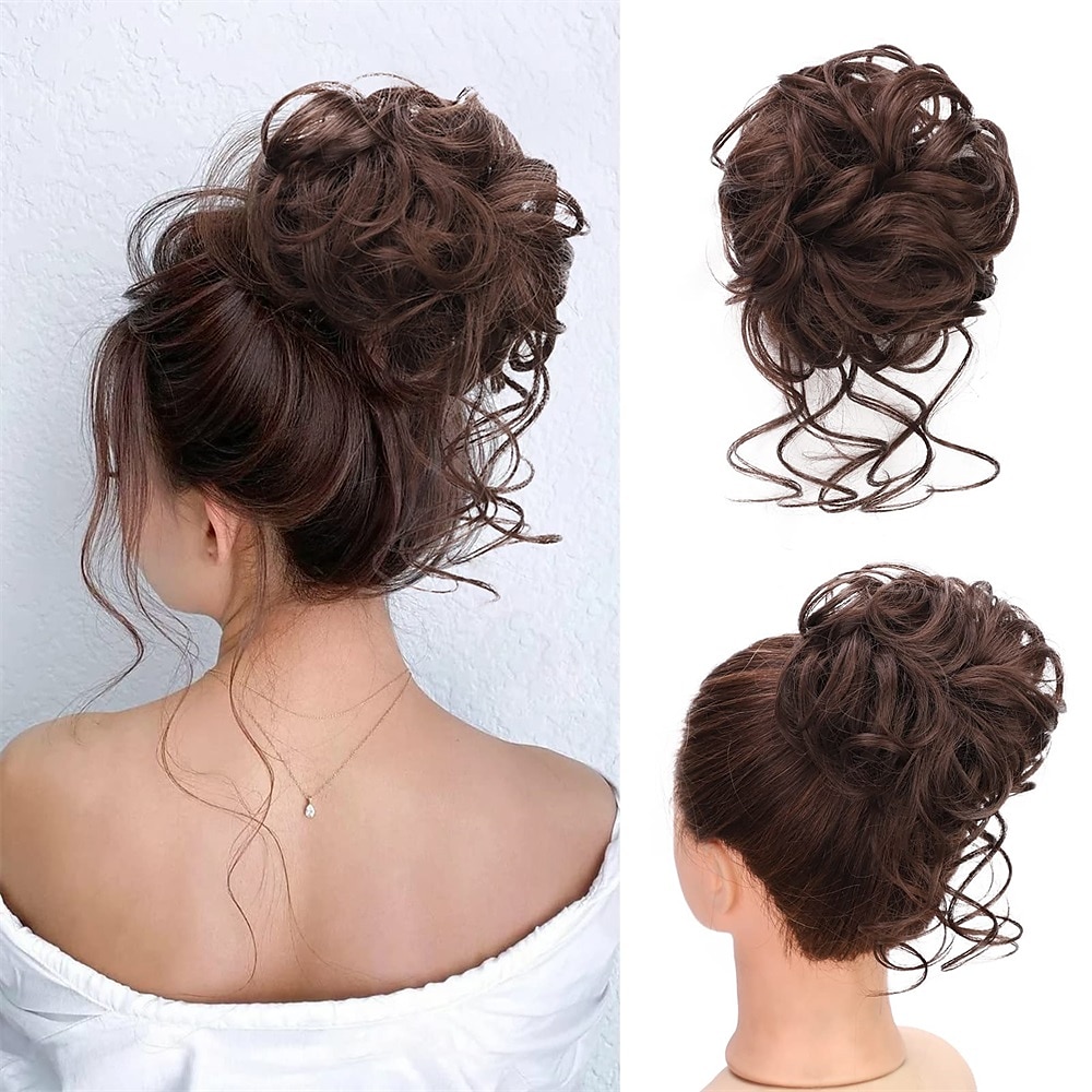 chignon désordonné morceau de cheveux chouchou ébouriffé extensions de cheveux chignon chignon bouclé ondulé queue de cheval synthétique chignon pour femmes filles de 2025 ? $16.49 –P2
