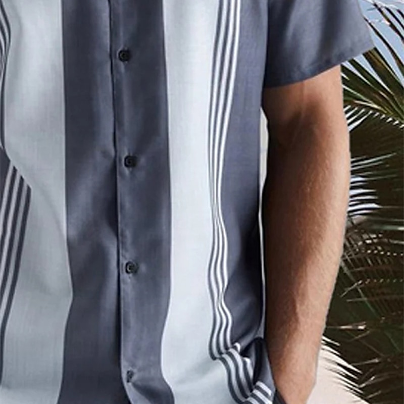 Per uomo Camicia Camicia Estiva Camicia casual Camicia da Spiaggia Camicia da Bowling Camicia con Bottoni Grigio Manica Corta A righe Collo ripiegato Vacanza Quotidiano Abbigliamento Cotone Misto del 2025 a $19.99 –P3