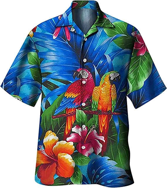 Herren Tier Papagei Palmblatt Hemd Hawaiihemd Sommerhemd Camp-Shirt Kurzarm Hemd Umlegekragen Modisch Designer Brautkleider schlicht Outdoor Strasse Casual Meerblau Meeresblau Rote 3D-Druck S M L 2025 - $14.49 –P9