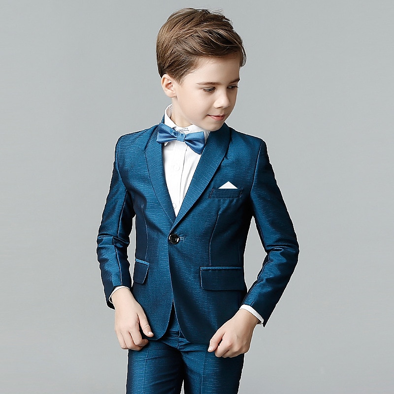 4 Pieces Ring Bearer Suit Boys Kids Suit & Blazer Shirt & Pants Outdoor Casual Fashion Basic Solid Color Blue Cotton 2025 - $94.99 –P7