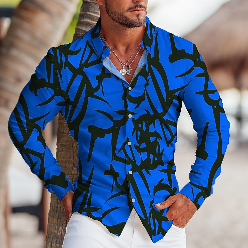 Men's Geometric Pattern Geometry Shirt Button Up Shirt Long Sleeve Tropical Fashion Designer Outdoor Casual Daily Fall & Winter Turndown Print Button-Down Yellow Red Blue Green 2025 - $26.99 –P2