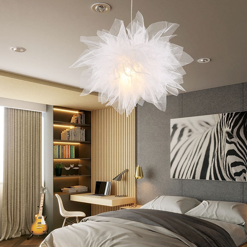 Luz colgante led araña de malla blanca luz colgante moderna sala de bodas sala de estar habitación de las niñas araña de dormitorio personalidad creativa iluminación romántica 2025 - $155.99 -P6