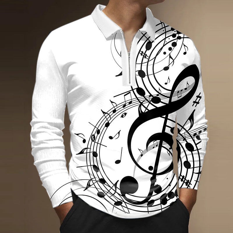 Festival de Música Homens Música Camisas Polo com zíper Camisa de golfe Manga Longa Camisas polo Camisas de colarinho Casual Roupas de férias Roupas para festivais Trajes de festa Impressão 3D Polo de 2025 por $23.99 –P2