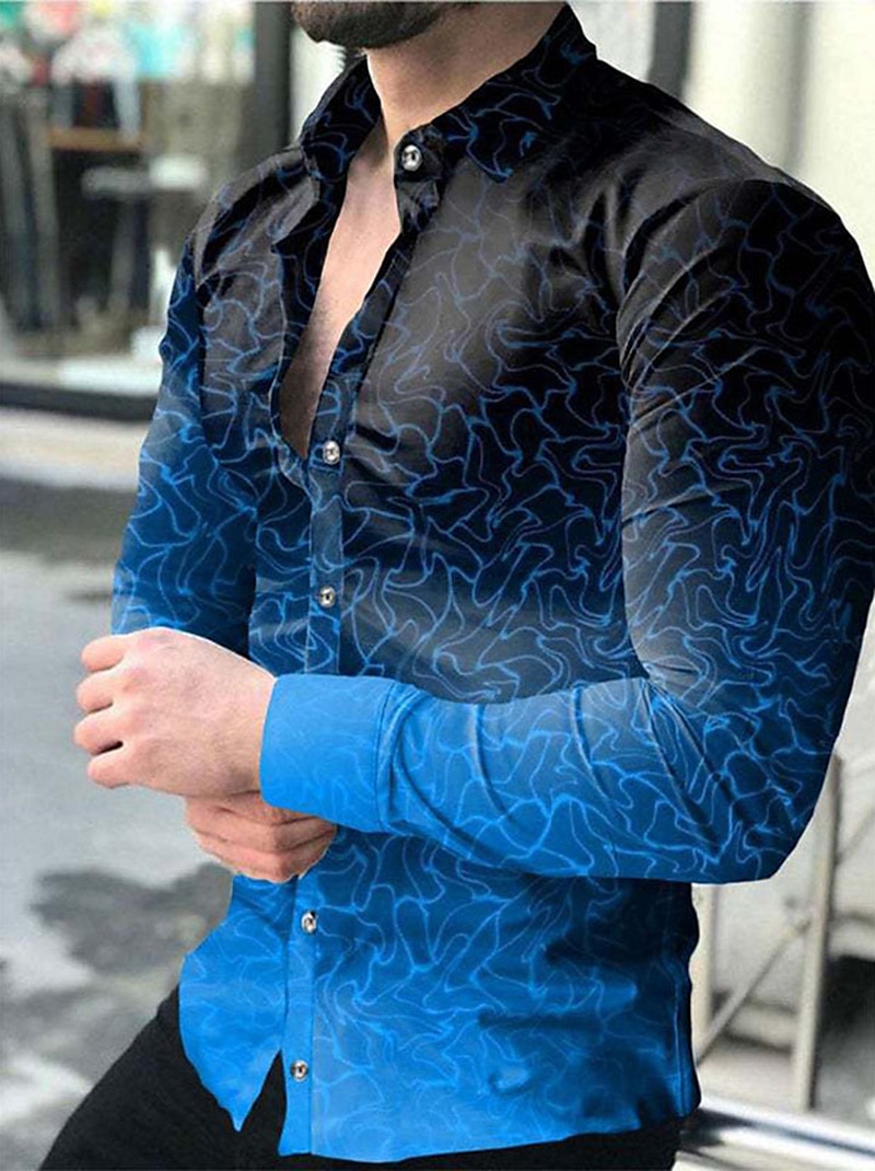 Homme Dégradé Formes Géométriques Géométrie Chemise Chemise boutonnée manche longue Mode Vêtement de rue Design Extérieur Casual du quotidien Automne hiver Col rabattu Imprimer Bouton bas Noir Bleu de 2026 ? $28.99 –P1