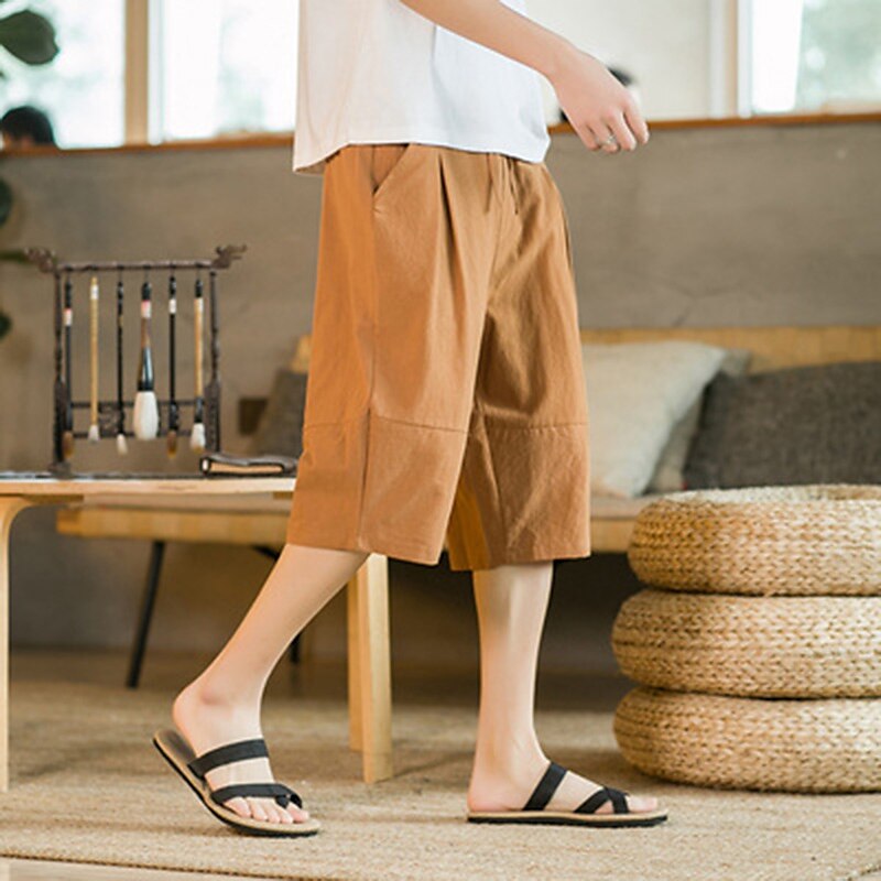Men's Shorts Linen Shorts Summer Shorts Beach Shorts Capri Pants Drawstring Elastic Waist Plain Breathable Soft Calf-Length Casual Daily Holiday Linen / Cotton Blend Streetwear Hawaiian Black Blue 2025 - $18.99 –P1