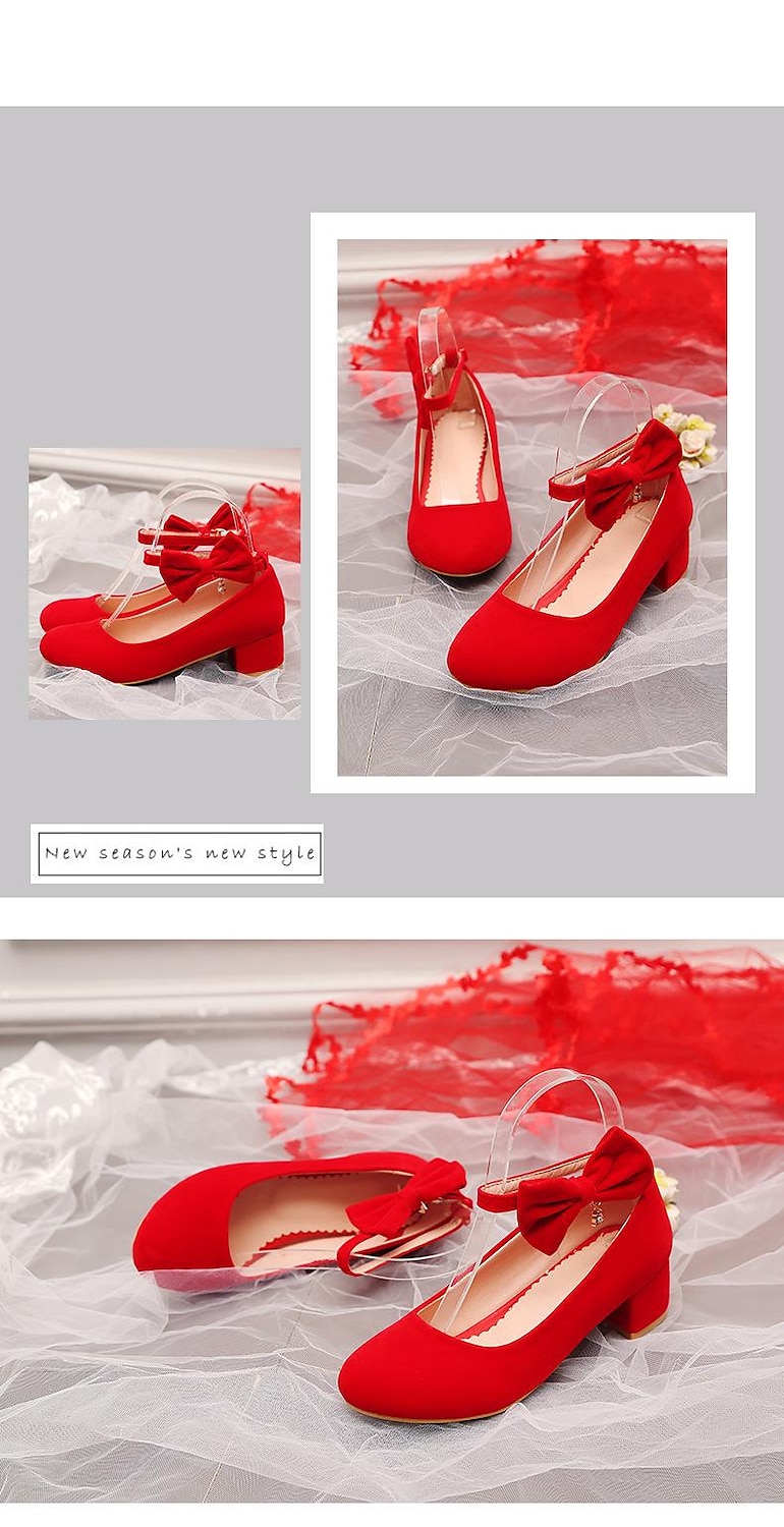 Girls' Heels Daily Dress Shoes Heel Cosplay Lolita Synthetics Breathability Non-slipping Height-increasing Big Kids(7years +) Party Birthday Daily Walking Shoes Bowknot Crystal / Rhinestone Black Red 2025 - $54.99 –P3