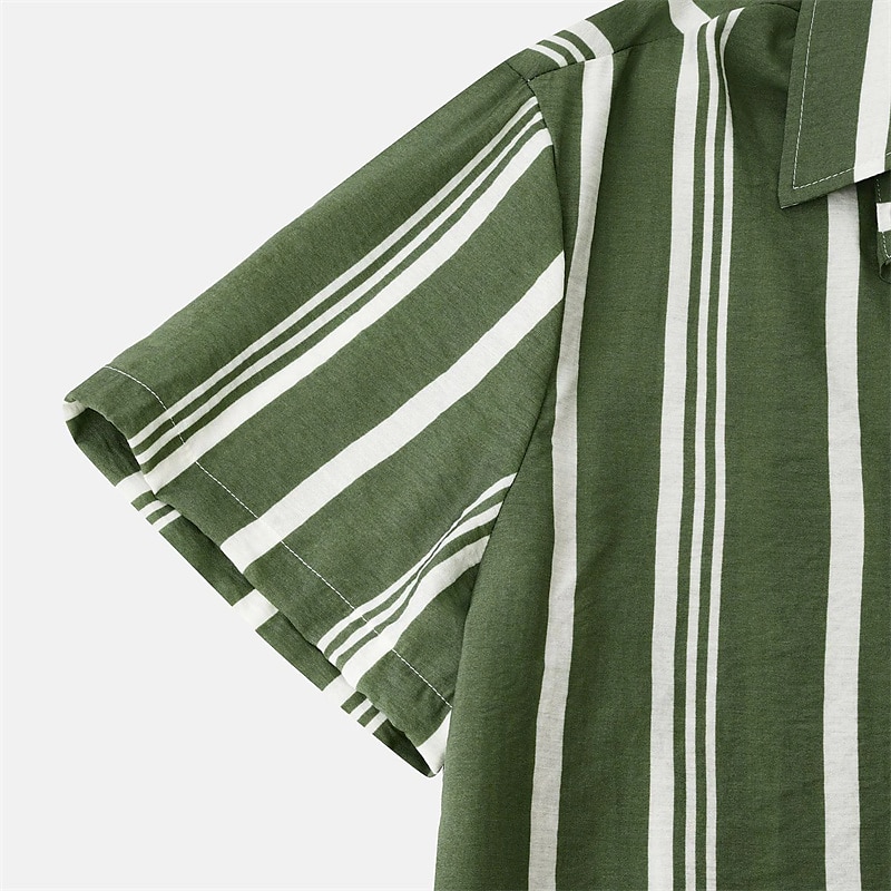 Voor heren Overhemd Zomer overhemd Normaal shirt Overhemd met knopen Gestreepte shirts Zwart blauw Rood Groen Korte mouw Gestreept Strijkijzer Vakantie Straat Kleding Katoen Katoenmix Modieus Casual 2025 - $19.99 –P8