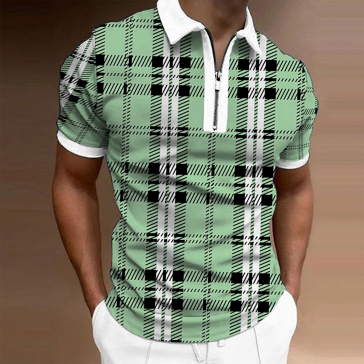 Bărbați Tricou POLO Polo cu fermoar sfert Casual Zilnic Răsfrânt Quarter Zip Manșon scurt Sport Modă Plisat Fermoar Quarter Zip Primavara vara Fit regulat Verde Caisă Albastru Deschis Tricou POLO 2026 - $17.99 –P3