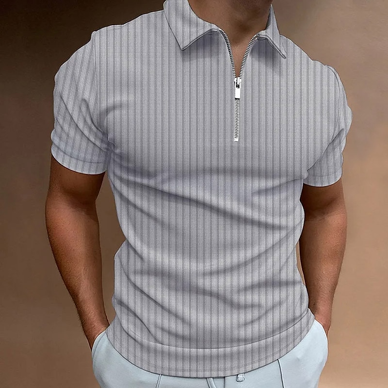 Men's Polo Shirt Golf Shirt Work Daily Wear Turndown Quarter Zip Short Sleeve Fashion Classic Style Plain Half Zip Quarter Zip Summer Regular Fit Light Blue Black White Navy Blue Light Grey Apricot 2025 - $18.99 –P5