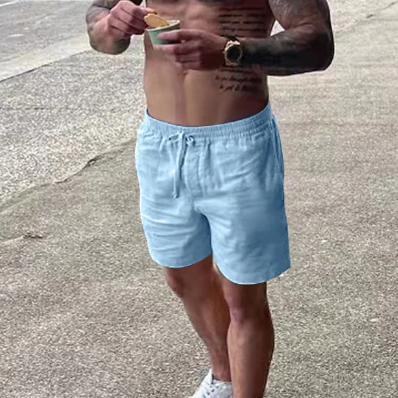 Homens Calção Shorts de linho Shorts de verão Shorts de praia Com Cordão Cintura elástica Tecido Respirável Macio Curto Casual Diário Feriado Roupa de rua Havaiana Preto Branco Micro-Elástica de 2025 por $17.99 –P5