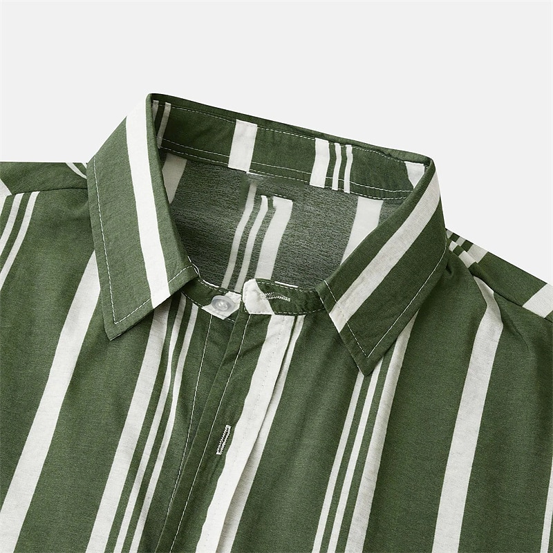 Voor heren Overhemd Zomer overhemd Normaal shirt Overhemd met knopen Gestreepte shirts Zwart blauw Rood Groen Korte mouw Gestreept Strijkijzer Vakantie Straat Kleding Katoen Katoenmix Modieus Casual 2025 - $19.99 –P7