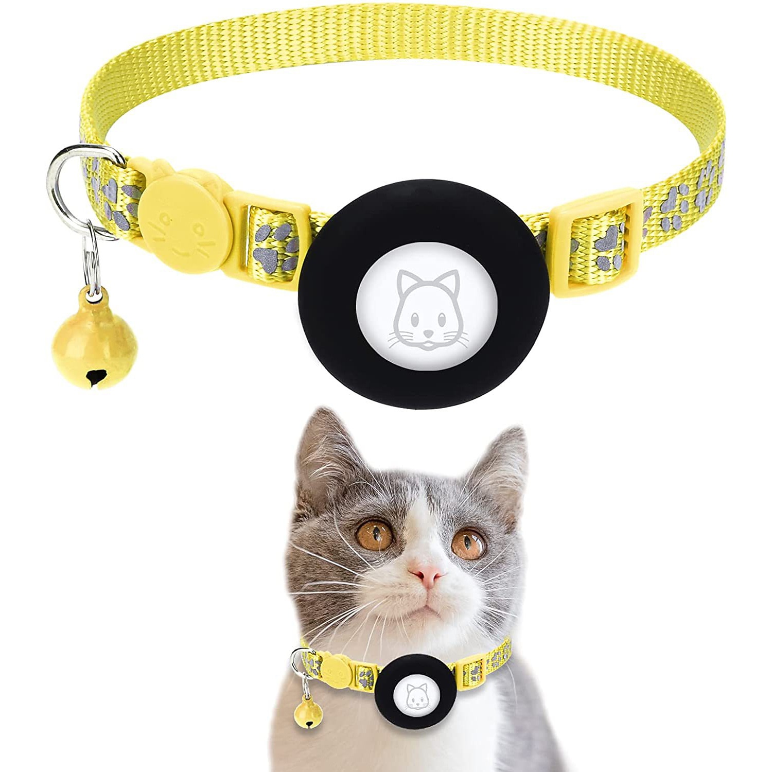 guler animal de companie pentru airtag guler imprimeu picioare guler animal de companie cu guler reflectorizant clopot 2026 - $28.99 –P11