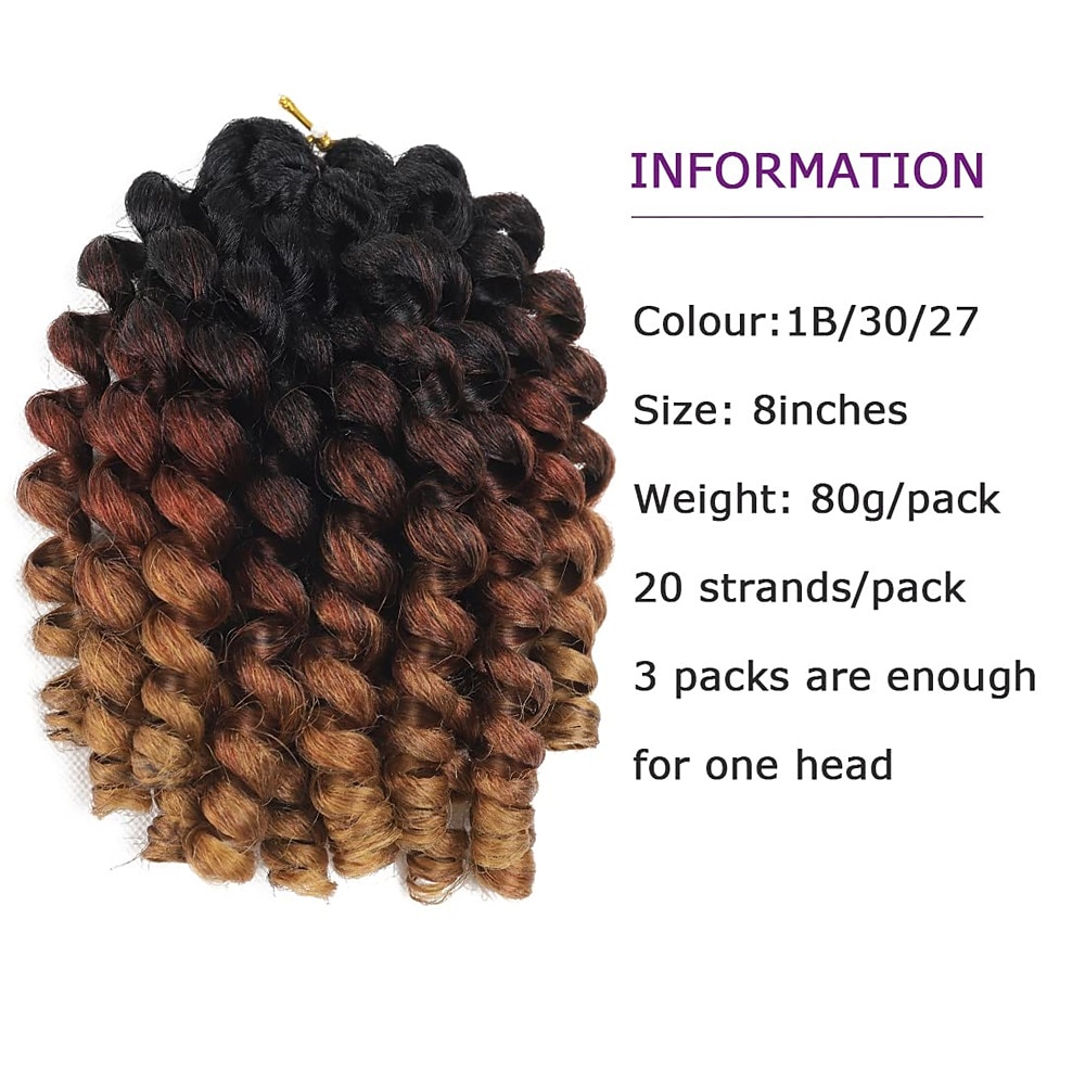 wand curl gehaakte vlechten haar 8 inch jamaicaanse wand curl ombre gehaakte haar jamaicaanse bounce gehaakte haar wand curl gekleurde gehaakte vlechten ringetje twist haarverlenging gehaakte haar 2025 - $38.99 –P10